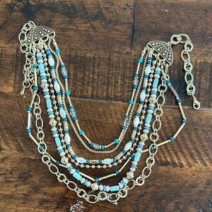 Premier Designs “Vacay” Multi-Layered and multi wear Gold and Turquoise Necklace